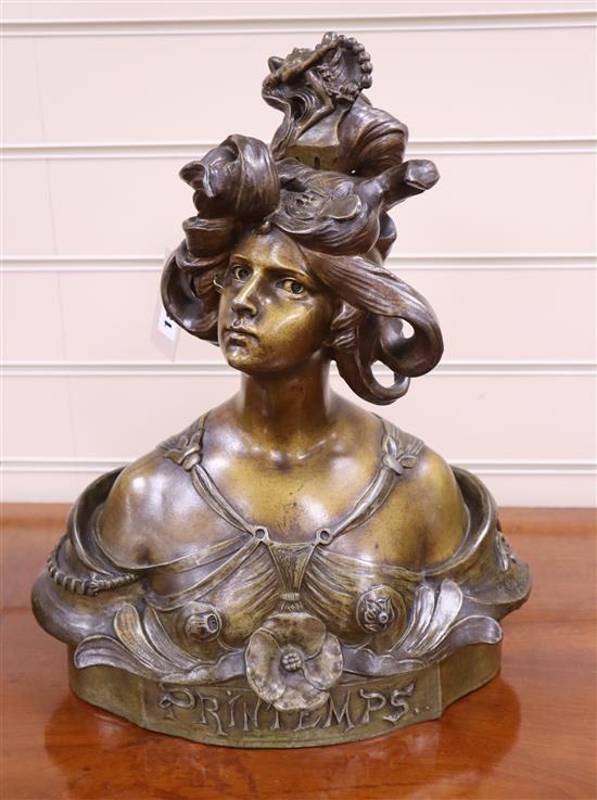 After Aurili Printemps. A bronzed bust of a lady, signed height 40cm